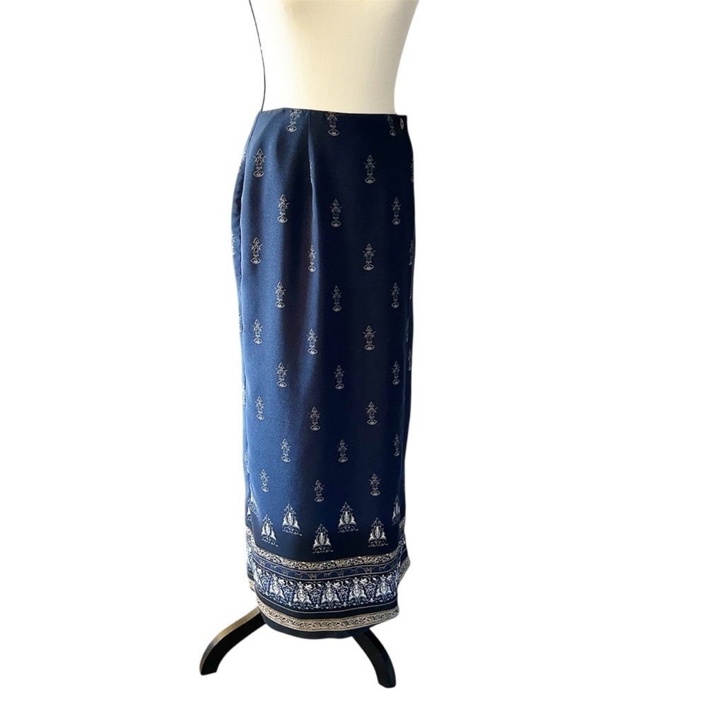 Vintage 90’s Navy Blue and White Wrap Maxi Skirt Early 2000s Size Small